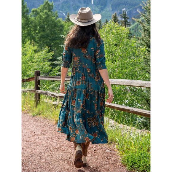 Natural Life Rebecca Midi Dress size XL Green  Teal Orange Clusters - Picture 4 of 12